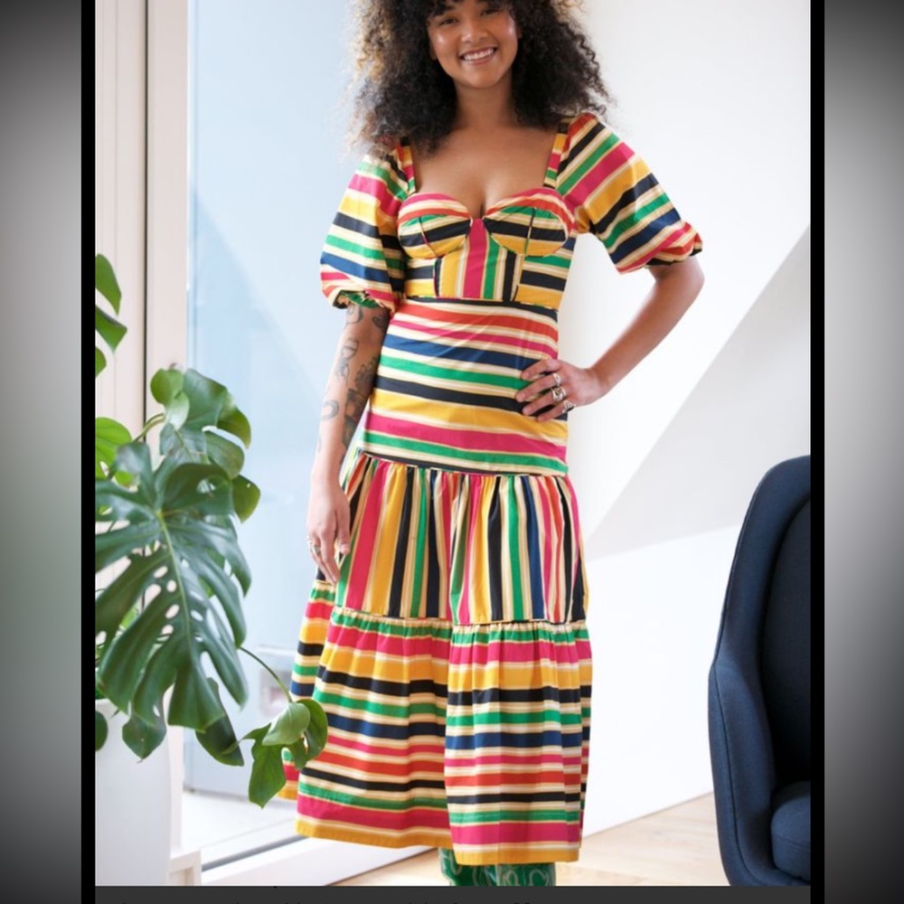Farm Rio Rainbow Striped Midi Dress - Picture 2 of 6